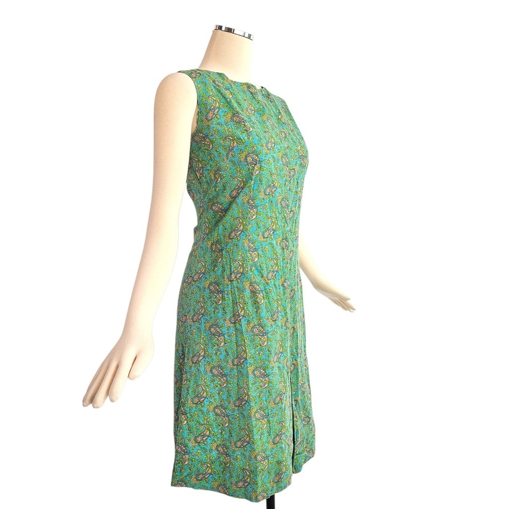 Vintage‎ 1960's Dress Housedress Shift Blue Green Pink Paisley Sleeveless Retro